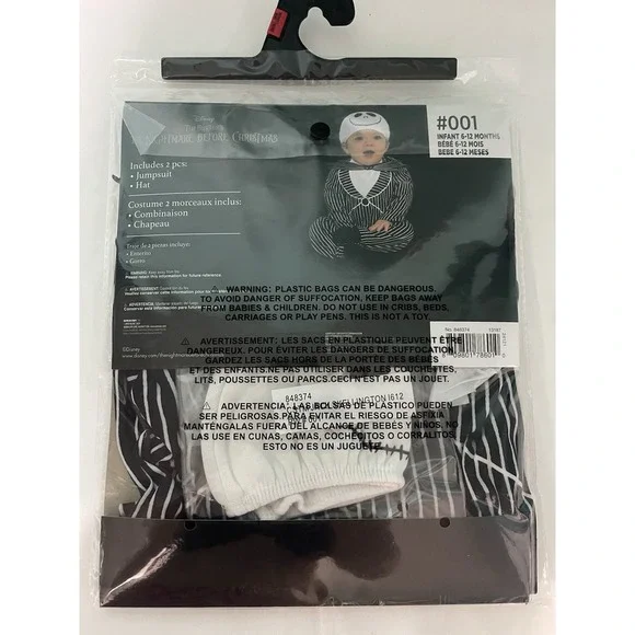Jack Skellington Nightmare Before Christmas Halloween Costume Infant 6-12 Months - Picture 3 of 3